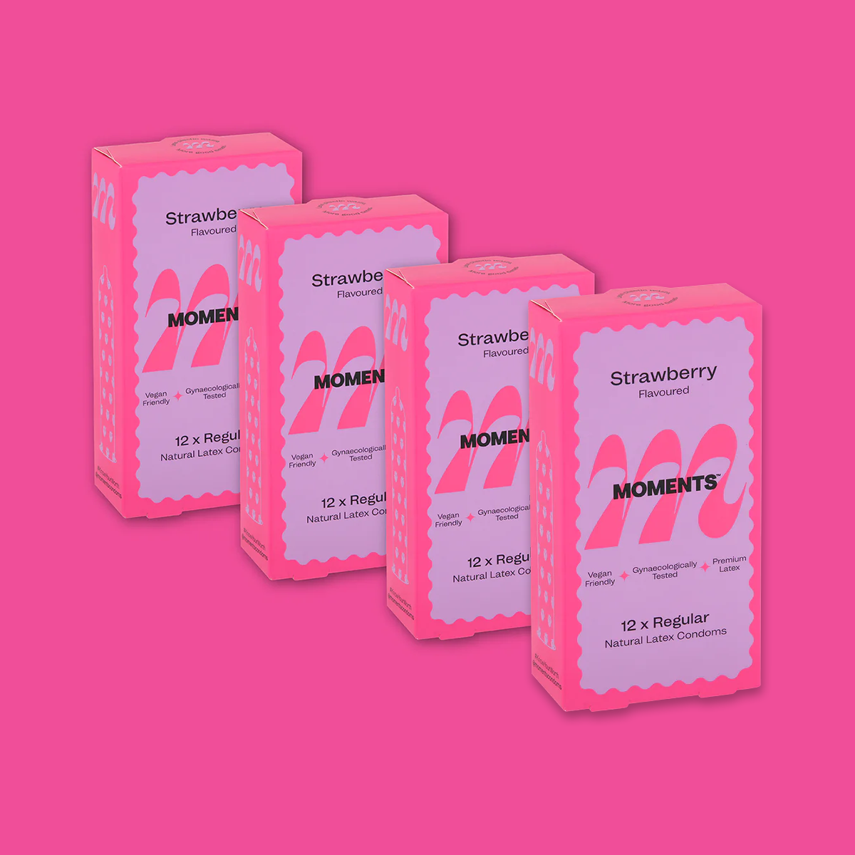 Moments Strawberry flavoured condom in pink packaging