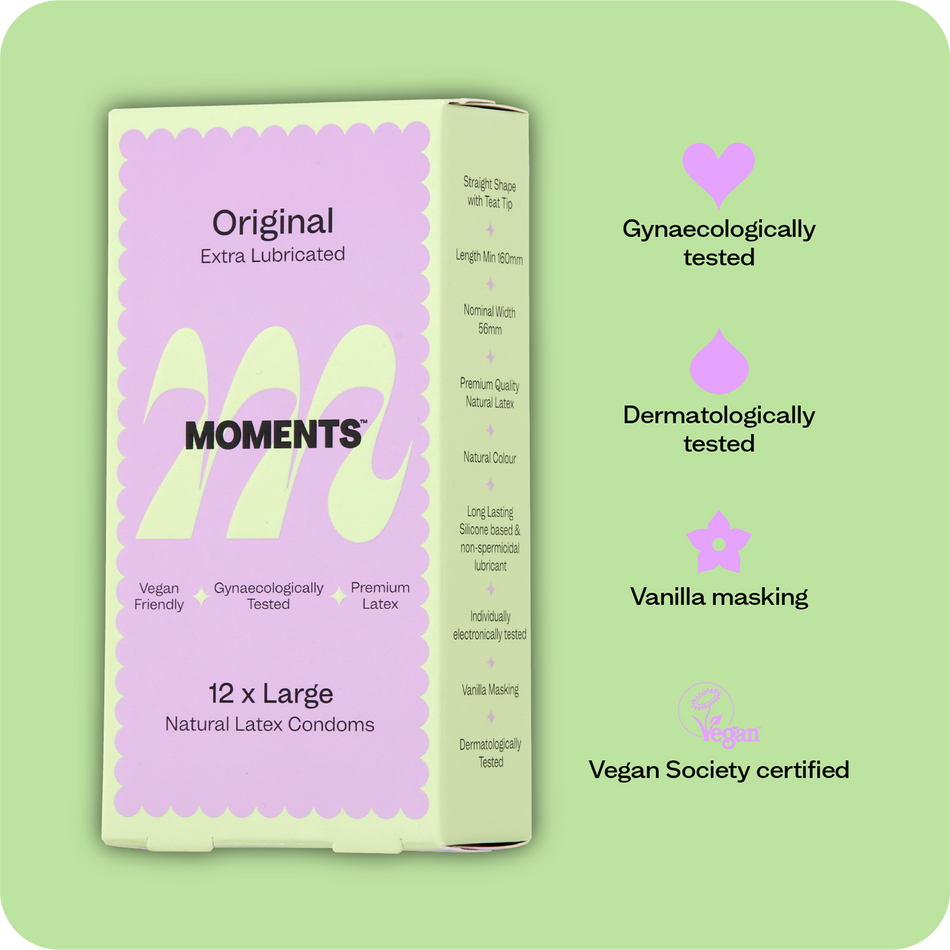 Moments Original Large condom with vegan certification label