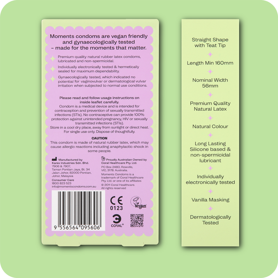 Detailed view of Moments Original Large condom box with product information