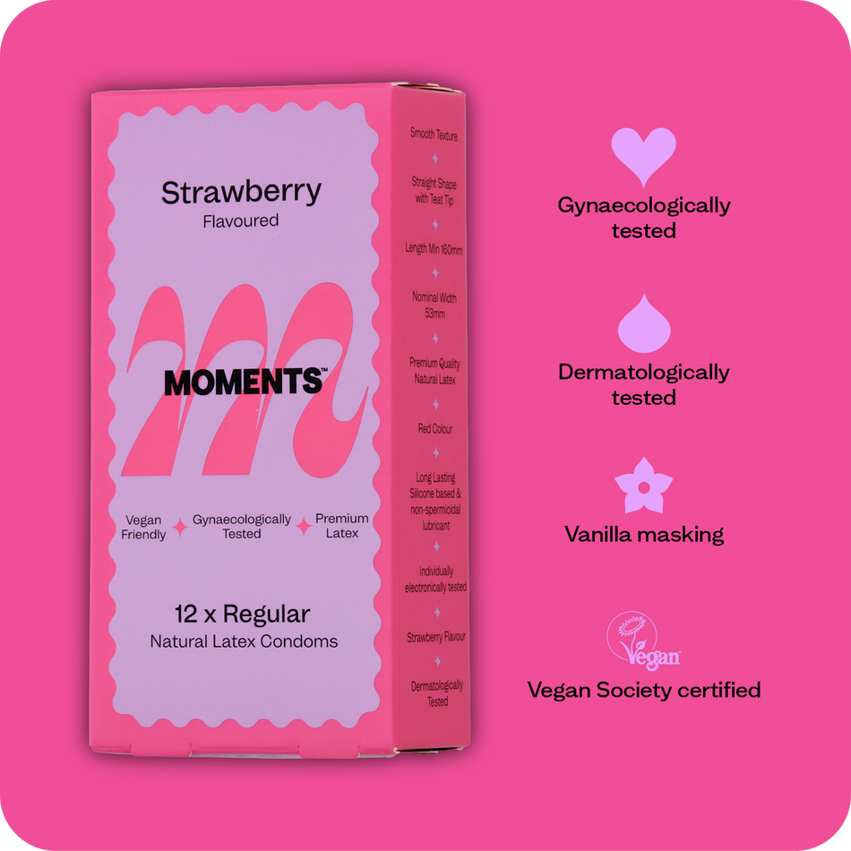 Moments Strawberry flavoured condom key USP